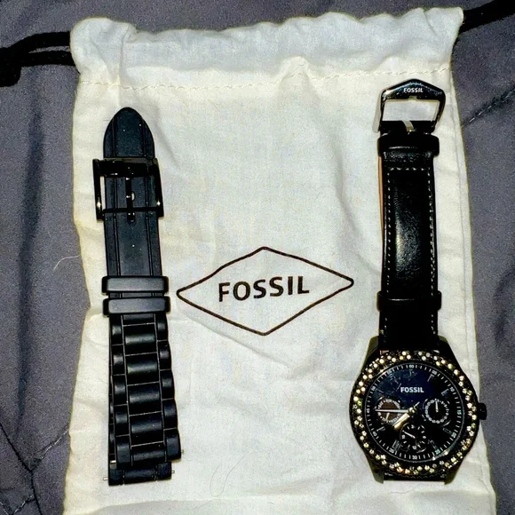 Fossil Watch Gold Tone ES-8530 WR Black Leather Band Roman Numerals Blue Dial Carraway Three-Hand Navy Croco Leather Watch - FS6170 - Fossil main image 3